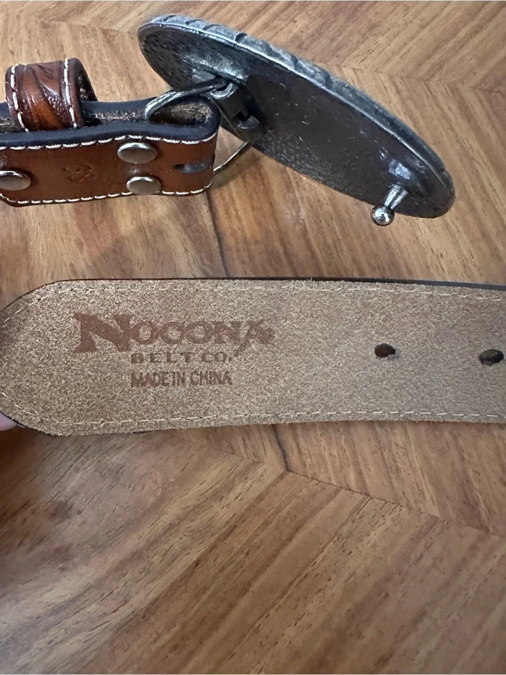 Nocona Belt Co. Turquoise Stone Calf Hair Tooled Leather Belt SZ 38 Western READ
